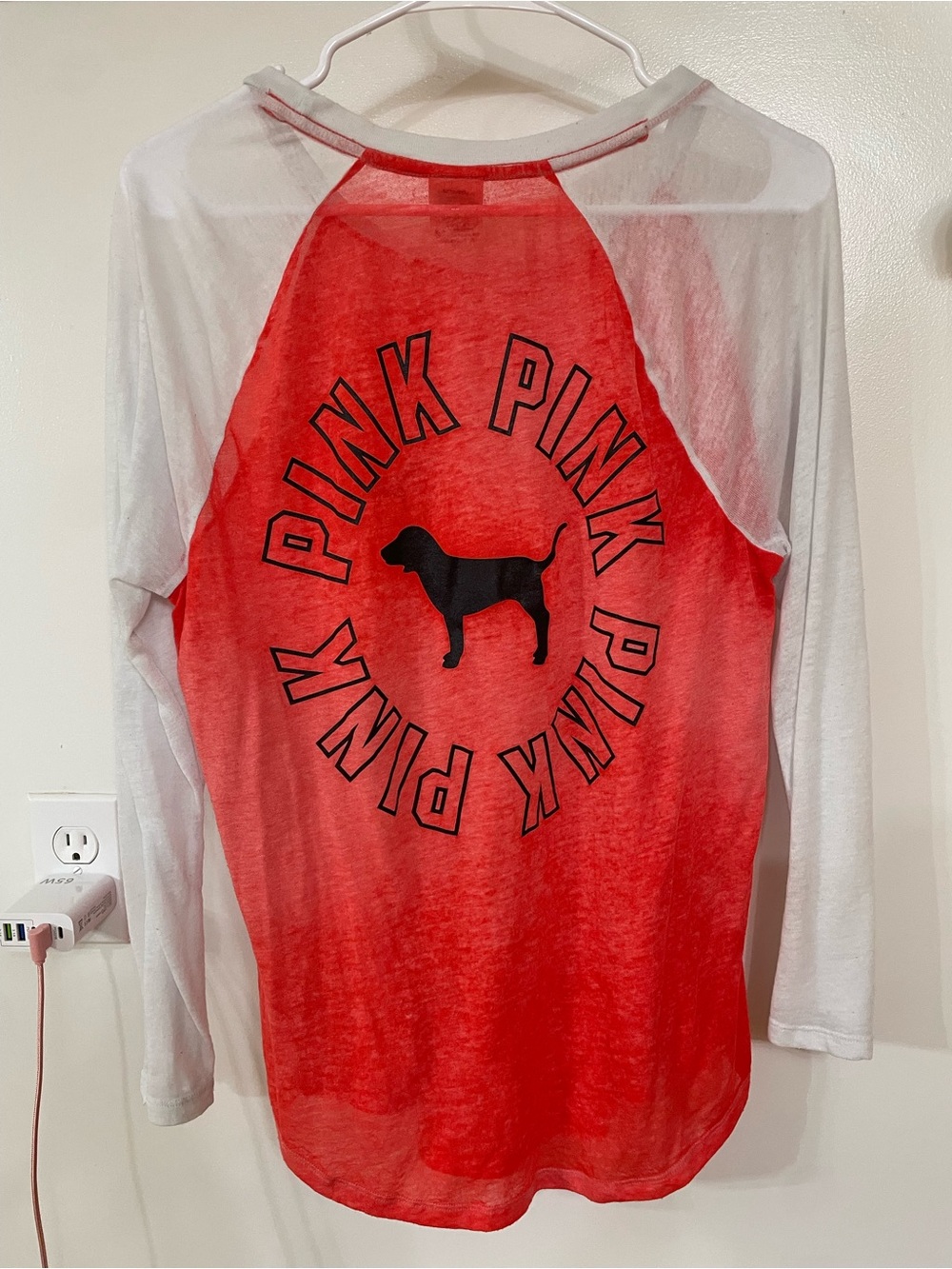 PINK Victoria's Secret Dog Graphic Raglan Tee - Red and White